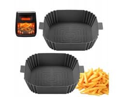 2 x Airfryer bakplaat - Dubbele uittrekmand - 16,3*16,3 cm - Grijs - Siliconen hittebestendige mal met handgrepen aan beide zijden