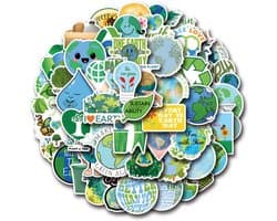 Winkrs | 55 Milieu Stickers | Earth day, natuur, de aarde, enviroment, klimaat, duurzaamheid, recyclen - Stickers voor drinkbeker, laptop, muur, kast etc.