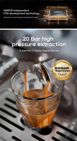 HiBREW H10A Semi Automatisch Espresso Koffiezetapparaat, 19 Bar Druk, Melkopschuimer, Temperatuur Instelbaar, 350ml Kan - Adamantine Zwart — thumbnail 2
