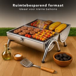 Cheqo® Draagbare Houtskoolbarbecue - Tafelmodel BBQ - Houtskool BBQ - Tafelgrill - Barbecue - Compact voor Balkon en Camping - RVS Design — thumbnail 5