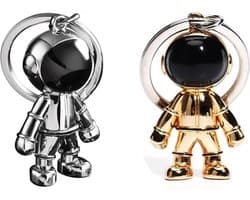Astronautensleutelhanger robot metalen - creatieve sleutelhanger rugzakhanger - Valentijnsdagcadeau - goud zilver - 32 x 29 cm