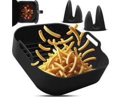 Fentic Airfryer Siliconen Bakje + Oven Wanten – 20,5 cm - Geschikt voor Philips, Cosori, Ninja, Tefal, Cecotec – Accessoires voor Airfryers - Zwart