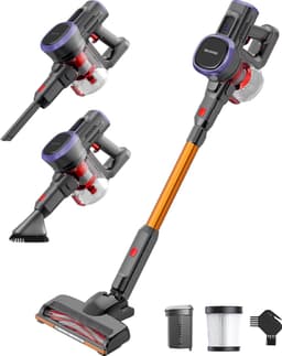 Auronic Steelstofzuiger Draadloos 220W - Draadloze Stofzuiger - HEPA Filter - Zelfstaand - Op Accu - Zonder Zak - Kruimeldief - Vacuum Cleaner - Grijs/Oranje — thumbnail 1