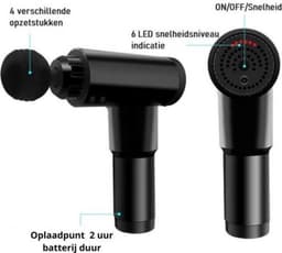 Compacte massage pro gun - 4 opzetstukken - 6 snelheden - diepe spierstimulatie - lichtgewicht - stil en draagbaar - zwart — thumbnail 3