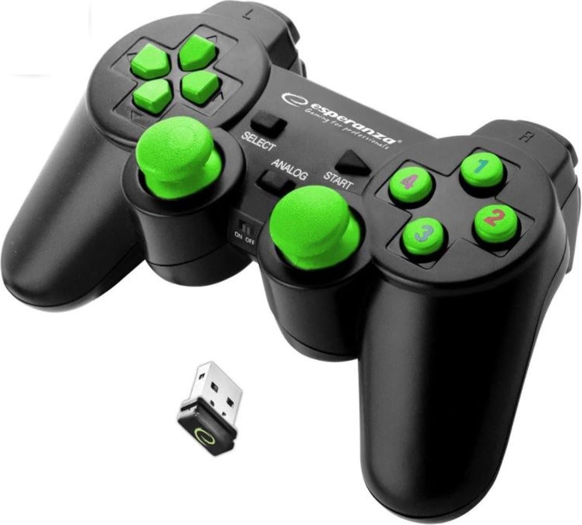 Esperanza EGG108G Wireless Gamepad 2,4Ghz PS3/PC USB Gladiator Schwarz/Grun — afbeelding 1