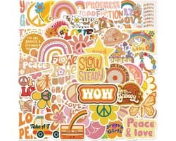 Hippie Stickers - 50 Stuks - Bullet Journal - Flower Power - Laptop Stickers - Peace - Watervaste Stickers - Bloemen - Jaren 70 Stickers - Groovy Stickers - Stickers voor Volwassenen - Bullet Journal Accessoires - Scrapbook