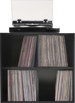 VDD Vinyl - Platenspeler Meubel - Lp kast - Vinyl kast - Platenspeler kast - Lp meubel - Platen kast - Vinyl opberg systeem - Lp platen opbergkast - Opbergen lp vinyl platen - Vinyl opbergkas - Vinyl houder - 4 open vakken - 70 x 70 x 34 cm - Zwart — thumbnail 1