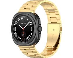 Strap-it Stalen schakel smartwatch bandje met vlindersluiting - Metalen band geschikt voor de Samsung Galaxy Watch Ultra / Ultra 2025 47mm (goud)