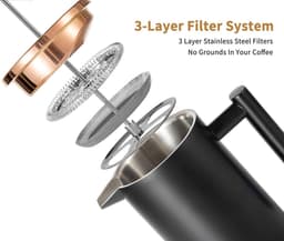 RVS 1 liter Koffiepers 6 kopjes - French Press Thermo koffiepers - Dubbelwandig geïsoleerd - Zwart — thumbnail 2