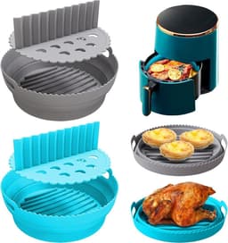 Siliconen vormen voor heteluchtfriteuse - Herbruikbare luchtfriteuse siliconen pot - Opvouwbare anti-aanbaklaag - Ronde luchtfriteuse matten - Met handvat - Airfryer-accessoires - Oven en magnetron - Set van 2 — thumbnail 9