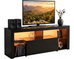 TV Kast Zwart - Lowboard Dressoir - Woonkamer Entertainment - Geïntegreerd LED Licht - 140x35x50 cm - Mat Zwart