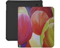 Lunso Geschikt voor Kobo Libra Colour hoes (7 inch) - Vegan Saffiano Leren sleepcover - Tulpen