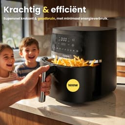 COOK-IT Airfryer 6L XL - 1600W - 8 Programma’s - Touchscreen - Vaatwasserbestendige Mand - Warmhoudfunctie - Shake Reminder - Matzwart — thumbnail 10