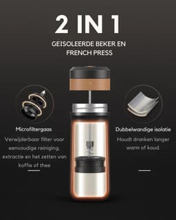 JOR Products® French Press - Koffiezetapparaat - Koffiebonen - Thermoskan - Camping - Reizen - Travel Mug - Espresso - Thee — thumbnail 4