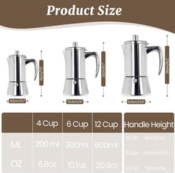 300ml 6-Kops Verdikte Moka Pot van 304 Roestvrijstaal - Italiaanse Espressomachine, Geschikt voor Inductiefornuizen, Draagbaar & Eenvoudig in Gebruik — thumbnail 4