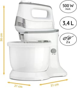 RONN® Mixer met Mengkom - Keukenmachine - Mixer - 6 Liter Mengkom - Wit/Grijs - ‎31cm x 21cm x 36cm — thumbnail 4