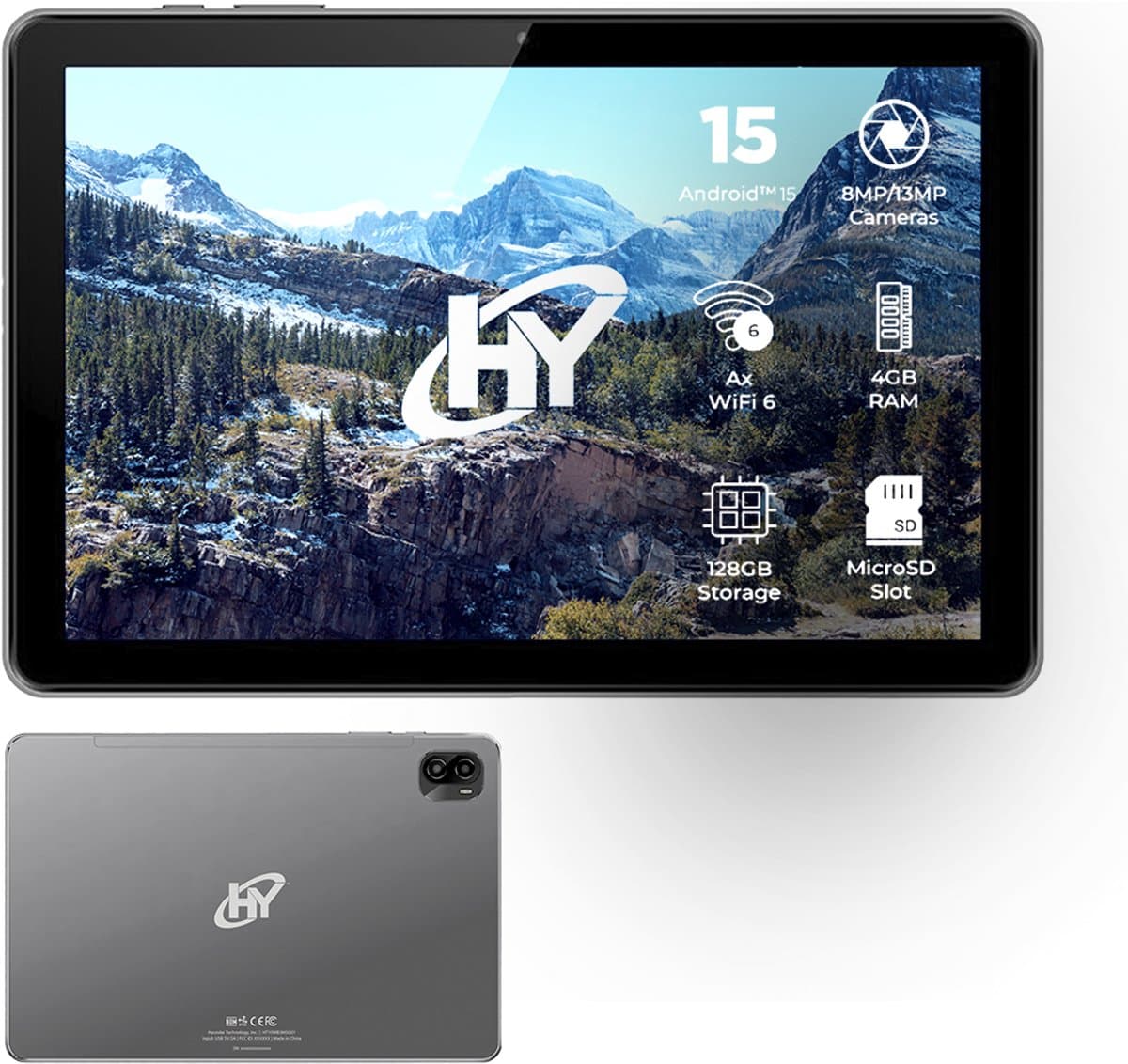Hyundai HyTab Plus 10WB3 128 GB 25,6 cm (10.1") 4 GB Wi-Fi 6 (802.11ax) Android 15 Grijs — afbeelding 1