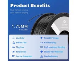 3D Printer Filament - ABS Materiaal - Snel Printen - Lage Krimp - 1.75mm 1kg - Zwart