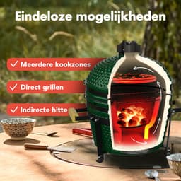KitchenBrothers Kamado BBQ - 16 Inch Houtskool Barbecue - 34⌀ cm - PFAS-vrij - Deluxe Set - Egg BBQ met Accessoires - Groen — thumbnail 4