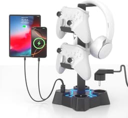 Hoofdtelefoonstandaard met USB-oplader en Controllerhouder voor Bureau — thumbnail 1