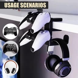 Headset en Controller Houder - Controller Houder met Grip Houder - Kabel Houder - 360 Graad Rotating Gaming Hoofdtelefoon Haak - Ruimte Besparend - Computer Tafel Hoofdtelefoon Houder Cabinets — thumbnail 3