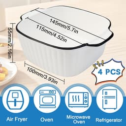 4 Stuks Witte Geribbelde Keramische Ovenschaal Met Oren - Geschikt voor Oven, Airfryer & Magnetron, Vierkante Bakvorm voor Lasagne & Ovengerechten — thumbnail 7