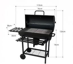 Alora Houtskool Barbecue - Inclusief Spatelset - Geïntegreerde Thermometer, Warmhoudrek, Asopvangbak & Zijtafel - BBQ op Wielen - met Deksel - Zwart — thumbnail 2