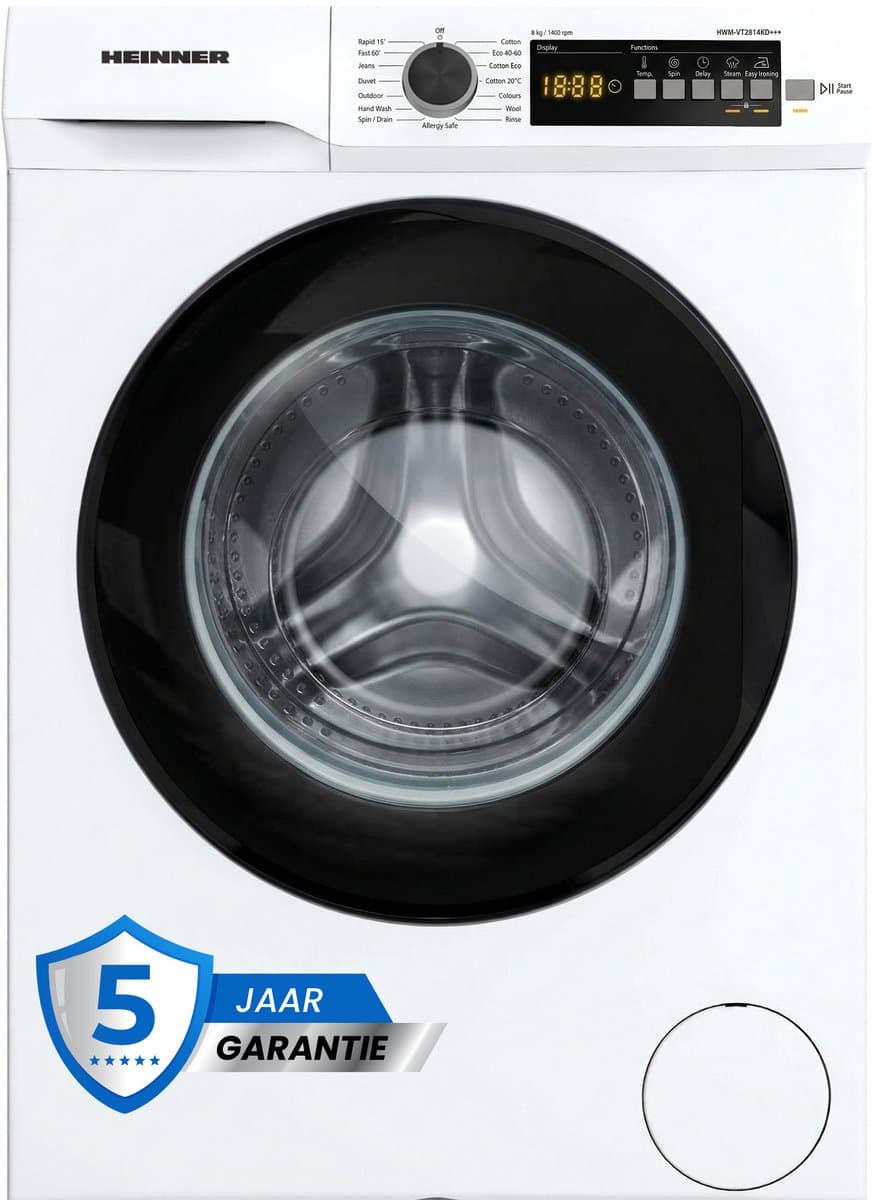 Heinner HWM-VT2814KD+++ Wasmachine 8 kg – 15 Programma’s Met Anti-Kreuk - Allergievriendelijk – Eco Logic & Balance Control-systeem – 1400 tpm – Wit – 5 Jaar Garantie — afbeelding 1