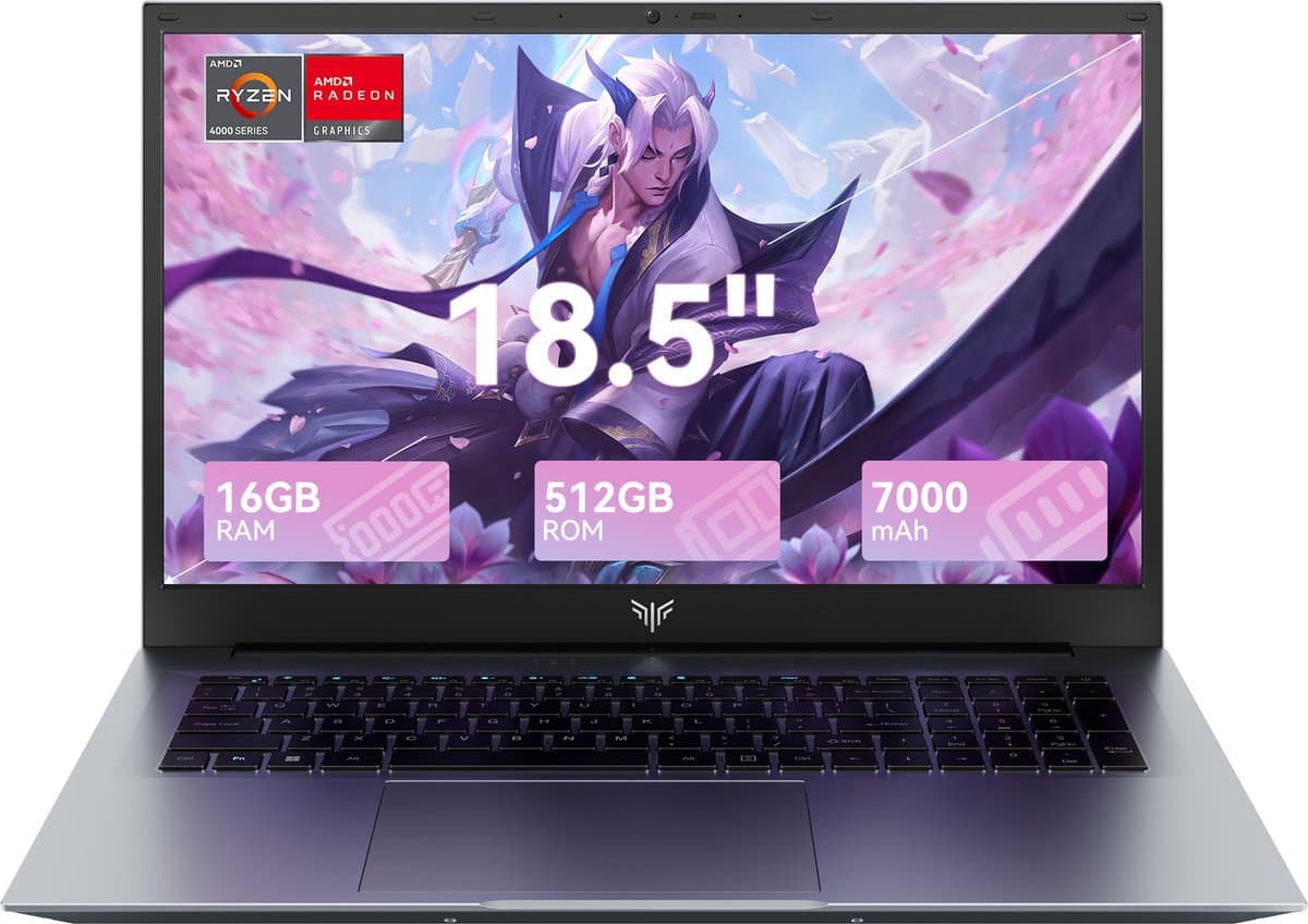 ACEMAGIC AX18Pro 18.5 Zoll FHD Laptop Computer - Ryzen 4300U Prozessor tot 3.7GHz（Beat 3500U/N95/N97）- 16GB DDR4 512GB SSD Notebook - WiFi 5 - BT5.0 - 3*USB3.2 — afbeelding 1