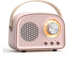 JeiibrZui Retro Bluetooth-luidspreker - Vintage Draagbare Draadloze Luidspreker - Draadloos/Bluetooth 5.0/TF Kaart/AUX - 1 Stuk - Roze