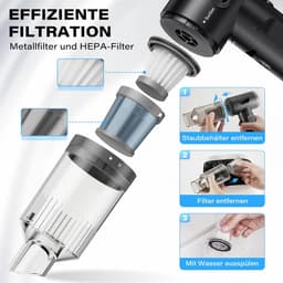 Sander Shop Handstofzuiger, 11000PA autostofzuiger, draadloos, opvouwbare mini-autostofzuiger met krachtige borstelloze motor , draagbare stofzuiger voor huisdierenhaar, voertuigen — thumbnail 3