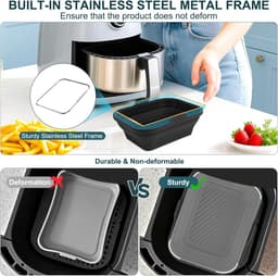 8.2 Inch Inklapbare Siliconen Air Fryer Liner Met Deksel - Airfryer Accessoires - Herbruikbaar - Voor 5.8 - 8 Qt - Zwart — thumbnail 5