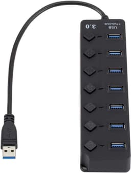 USB Hub - Poort Expander - Extra Poorten Creëren - 7 Poorten met Schakelaars - Tot 5 Gbps - Zwart — thumbnail 3