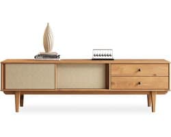 TV-Meubel Hout 175 cm Eikenkleur Scandinavisch Vintage met Lades en Schuifdeuren voor TV tot 75 inch