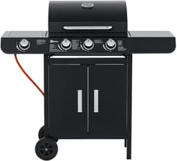Gasbarbecue - Gasbarbecue en grill - 3 Branders + 1 Zijbrander - Met Thermometer, Opbergplank en Warmhoudplaten - Zwart — thumbnail 3