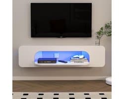 Zwevende TV Meubel met LED Verlichting - Wandgemonteerde TV Kast met Opbergplank - Wit