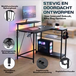 ADSafety L-Vormig Game Bureau - 107x80x76 cm - Game Bureau met LED verlichting - Zwart Carbon - Hoekbureau - Gaming Desk - Computertafel — thumbnail 3