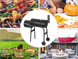 Grote Houtskool Barbecue met Roker – 2-in-1 BBQ & Smoker-grill – Met Deksel, Thermometer, Zijplank & Wielen – Vatmodel –barbecue –bbq houtskool – 51802 — thumbnail 4