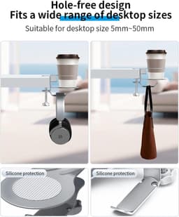 Bureau Organizer - Klemhouder Accessoires - Werkplek Optimalisatie - 360 Graden Draaibare Haak - 50mm Klembereik - Zilver — thumbnail 4