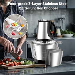 Keuken Chopper - Mini Foodprocessor - Snel Ingrediënten - 3 Snelheden Instelbaar - 14 x 21 x 27 cm - Zilver — thumbnail 3