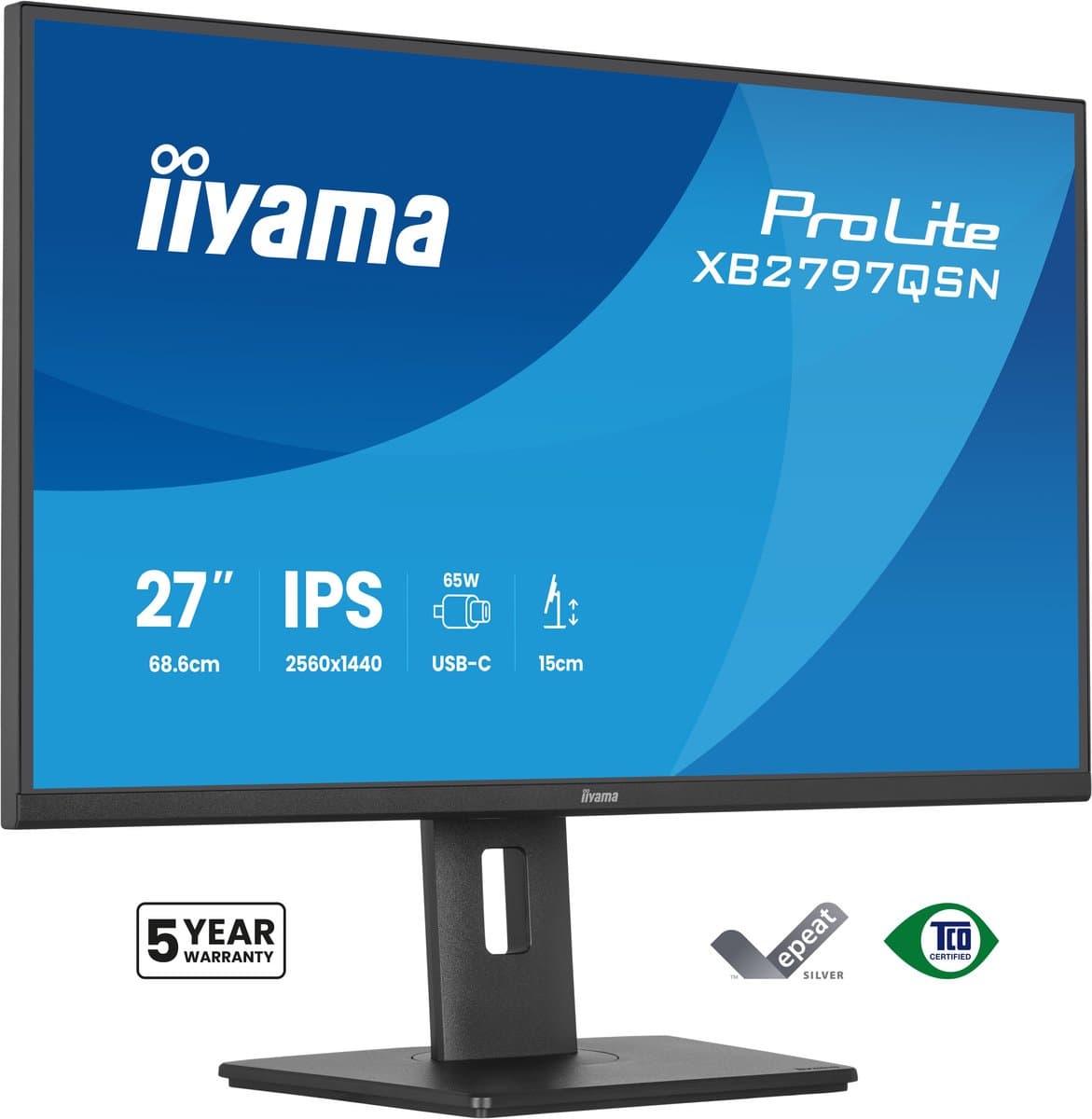 iiyama ProLite XB2797QSN-B1 - 27 inch - QHD - IPS - USB-Hub (4x) - Verstelbaar - USB-C Dock — afbeelding 1