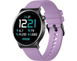 OOQE WATCH CS PRO - Smartwatch Heren en Dames | Geschikt voor iOS en Android | Full HD | Notificaties | Gezondheidsanalyse | Sportanalyse | GPS Koppeling | Bellen | Muziek/Audio Luisteren | Spelletjes | Ergonomisch | Nederlandstalig | Lichtpaars