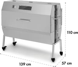 Klarstein Houtskoolgrill 2-in-1 draaispitgrill met motor, Grill met draaiend spit, Grote spitgrill voor speenvarken, Grill met kijkvenster, Spitgrill met roestvrijstalen rooster, Grote met vloerrollen - 57 cm - voor Tuin - Thermometer - RVS — thumbnail 4