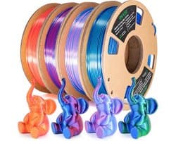 3D Printer Filament - PLA Zijde Tweekleurig - Modellen Printen - Regenboog Effect - 1.75 mm 4x200g - Meerkleurig