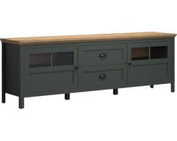 Landelijk TV Meubel met Verlichting in Dennengroen en Eikenhout - 184 cm Breed