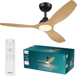 Philips Olas Ventilator met LED lamp - Diameter: 132cm - Instelbaar wit licht van 3000K tot 6500K - Dimbaar tot 5% - Inclusief afstandsbediening - 2650 Lumen - Zwart/Hout — thumbnail 1
