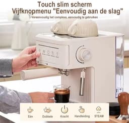 EAFC MK-868 Halfautomatische espressomachine - met 20 bar pomp druk en stoompijpje voor melkschuim, semi-automatisch retro koffiezetapparaat voor thuis - wit — thumbnail 4