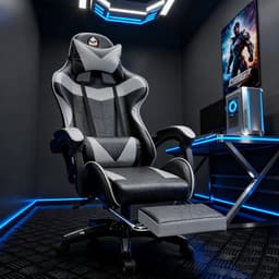 GOTAGEE Gamingstoel Bureaustoel Ergonomische Gamestoel Met Lendensteun un voetpedalen Hoogte en Ligfunctie Zwart-Grijs — thumbnail 2