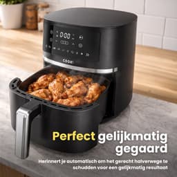COOK-IT Airfryer 6L XL - 1600W - 8 Programma’s - Touchscreen - Vaatwasserbestendige Mand - Warmhoudfunctie - Shake Reminder - Matzwart — thumbnail 7