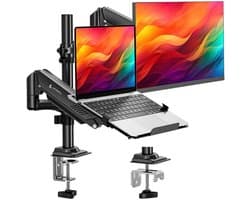 LEVANTU® Monitor arm voor laptop scherm – Monitorbeugel geschikt voor 2 schermen – Monitor Standaard – Laptop Standaard – Verstelbaar– Laptop Arm - Zwart